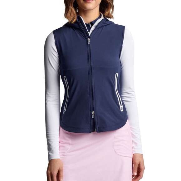 Peter Millar Tops - Peter Millar Women's Navy Jameson Flex Adapt Full-Zip Hooded Vest Small NWT